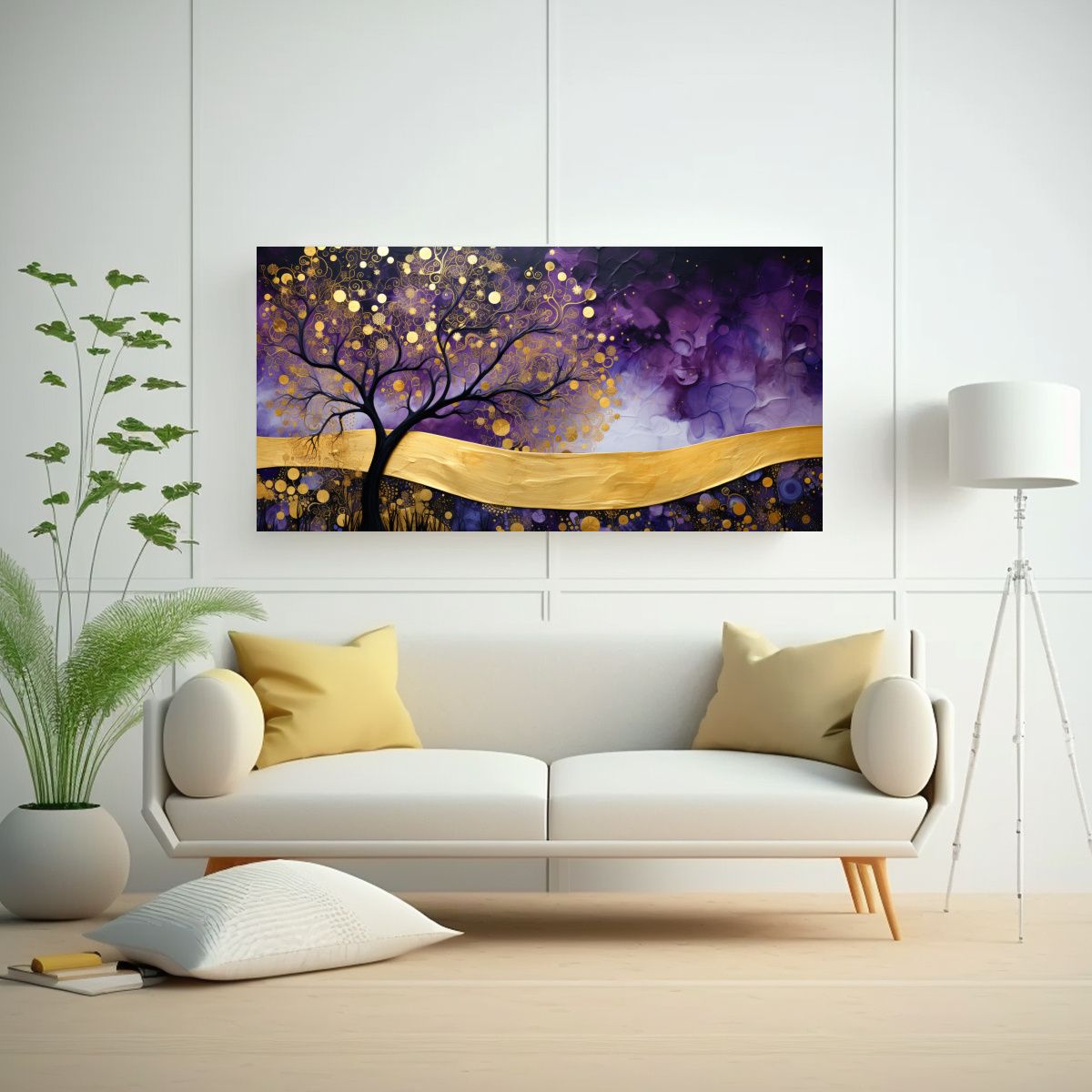 GENERICO - Pintura Decorativa De árbol En Morado Y Amarillo 100x50 Cm