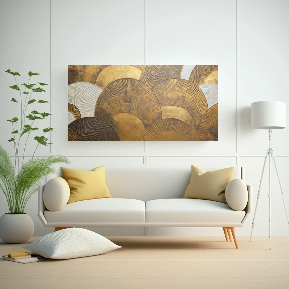 GENERICO - Cuadro Abstracto Minimalista Dorado Para 100x50 Cm