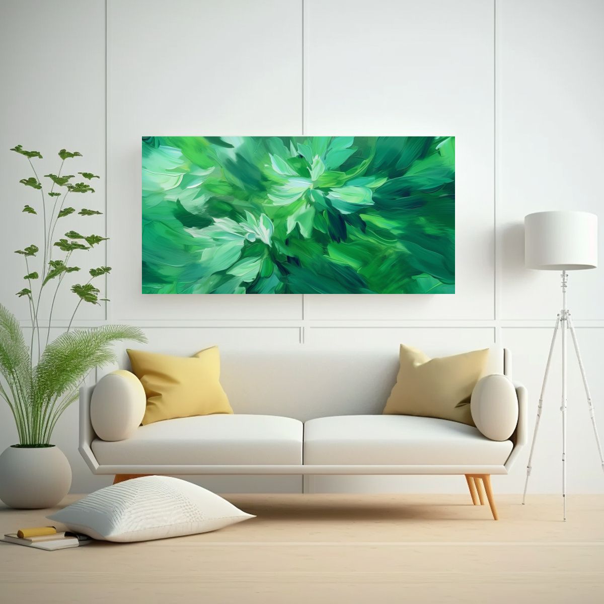 GENERICO - Cuadro Abstracto Floral Verde Impresionista Para 100x50 Cm