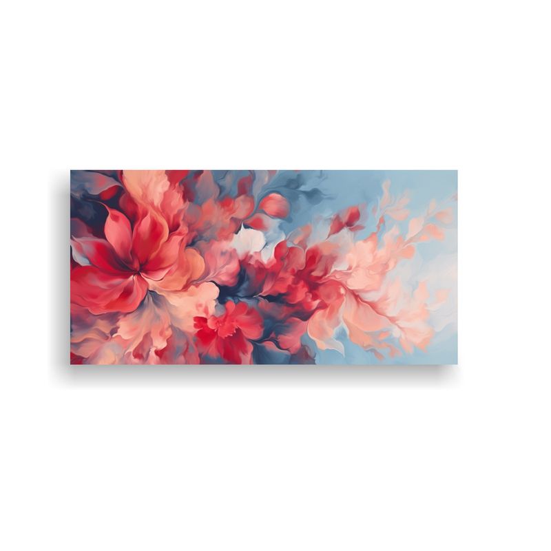 GENERICO - Cuadro Floral Abstracto Rojo Y Azul Inspiración 80x40 Cm