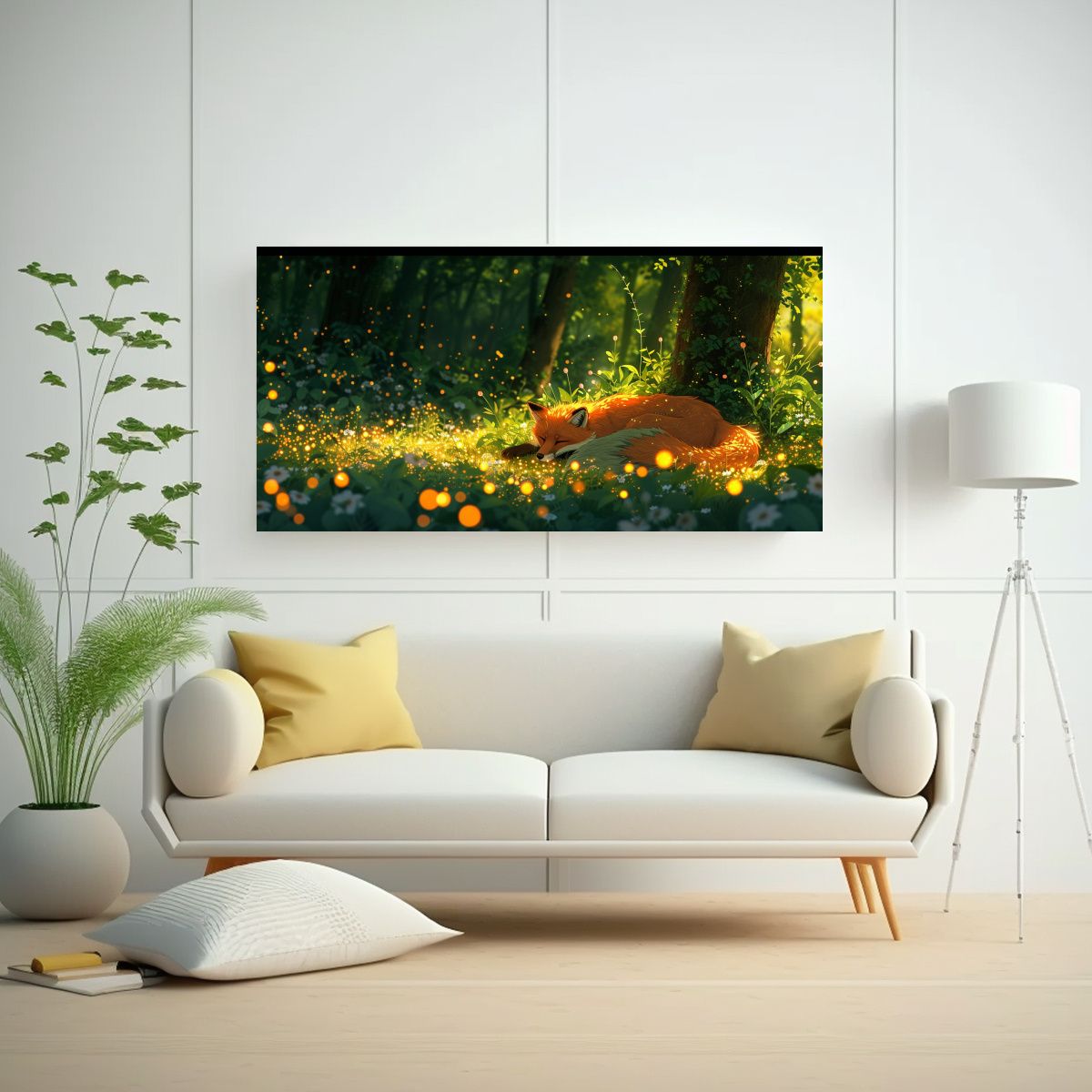 GENERICO - Pintura Decorativa Bosque Anime Lofi Con Zorros 80x40 Cm