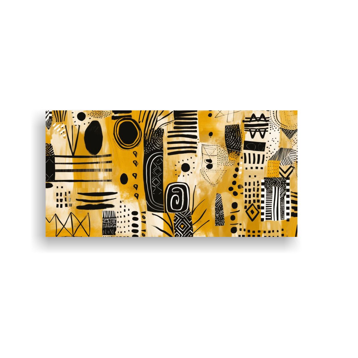 GENERICO - Cuadro De Expresión Amarillo Y Negro Con Diseño 80x40 Cm