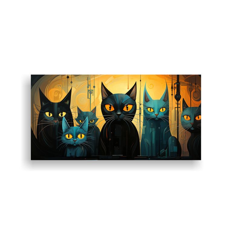GENERICO - Cuadro De Gatos Negros En Grupo Arte De Pared 60x30 Cm