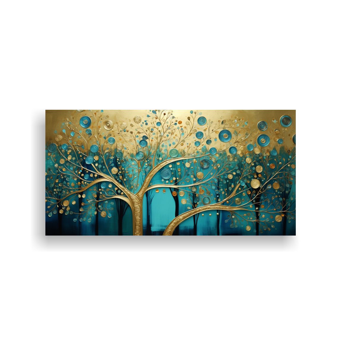 GENERICO - Cuadro De árbol En Turquesa Y Dorado Estilo Pop 60x30 Cm