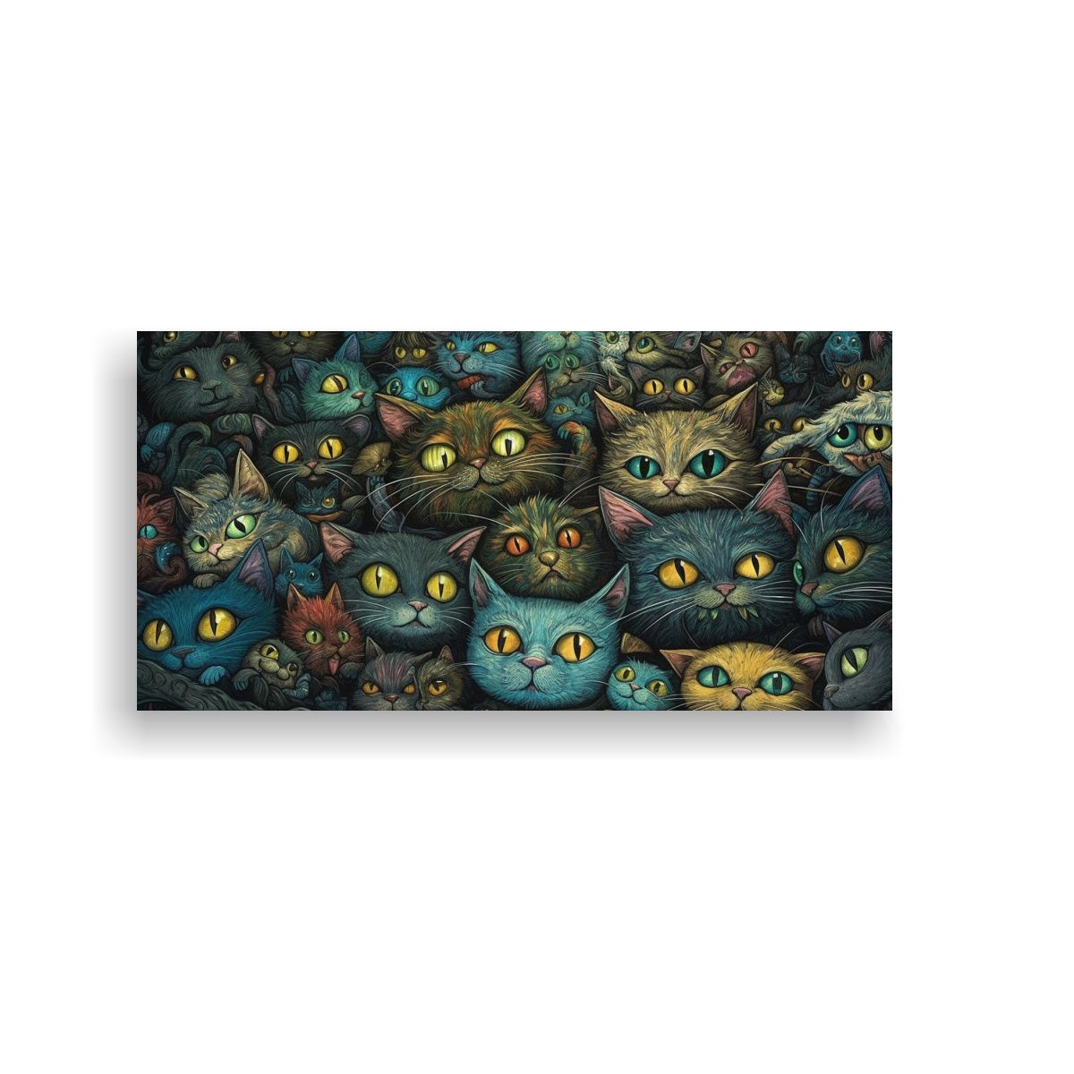GENERICO - Cuadro Impreso Pintura De Muchos Gatos Con Ojos 80x40 Cm