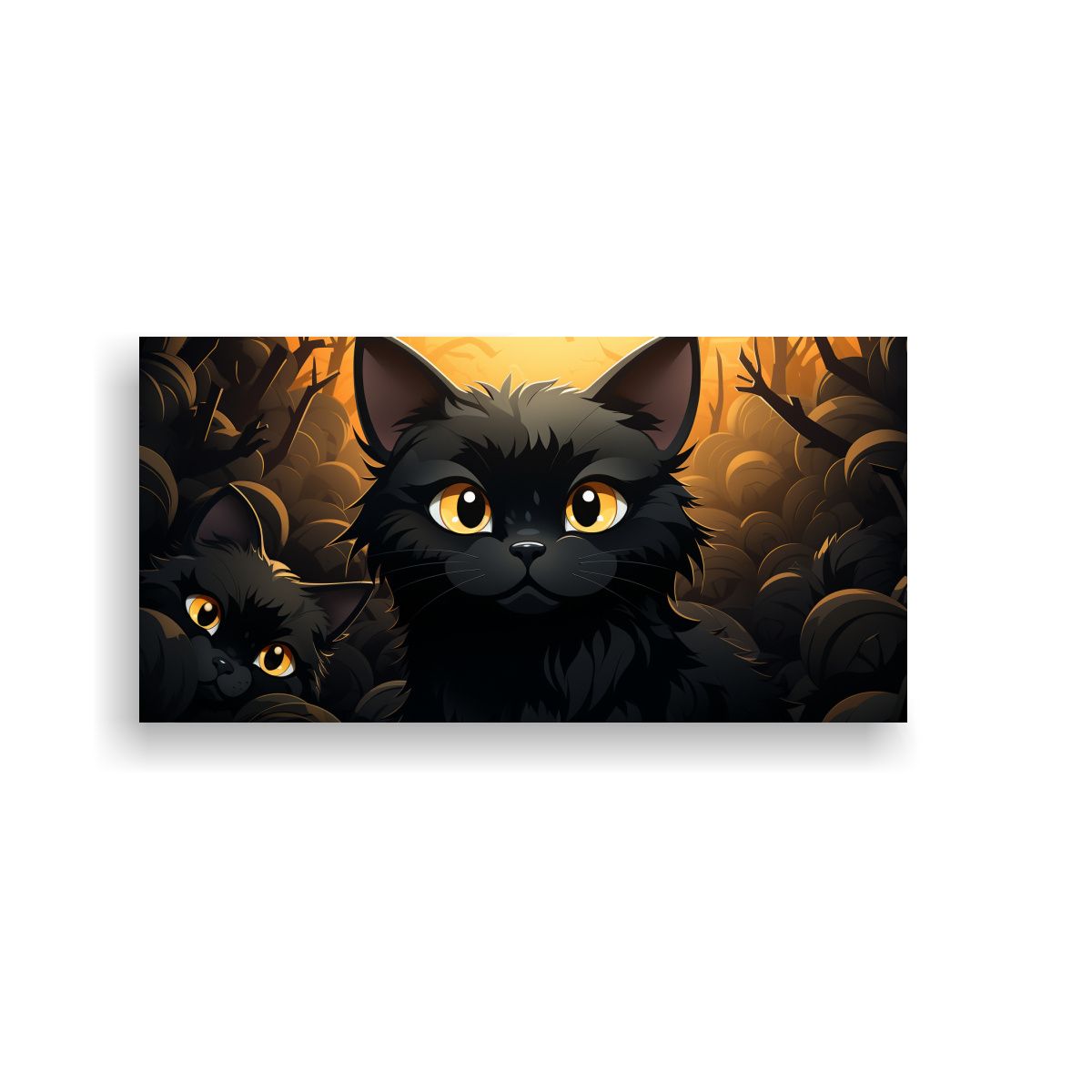 GENERICO - Pintura De Pared Gato Negro En Lienzo Estilo 60x30 Cm