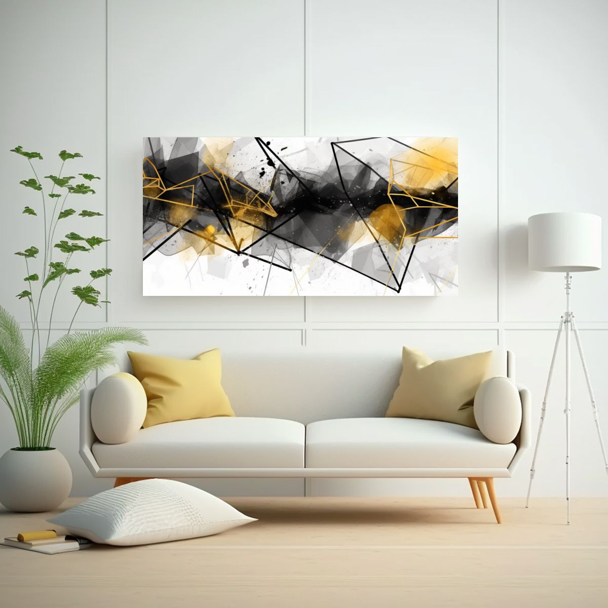 GENERICO - Cuadro Abstracto Negro Y Oro Para Decoración De 60x30 Cm
