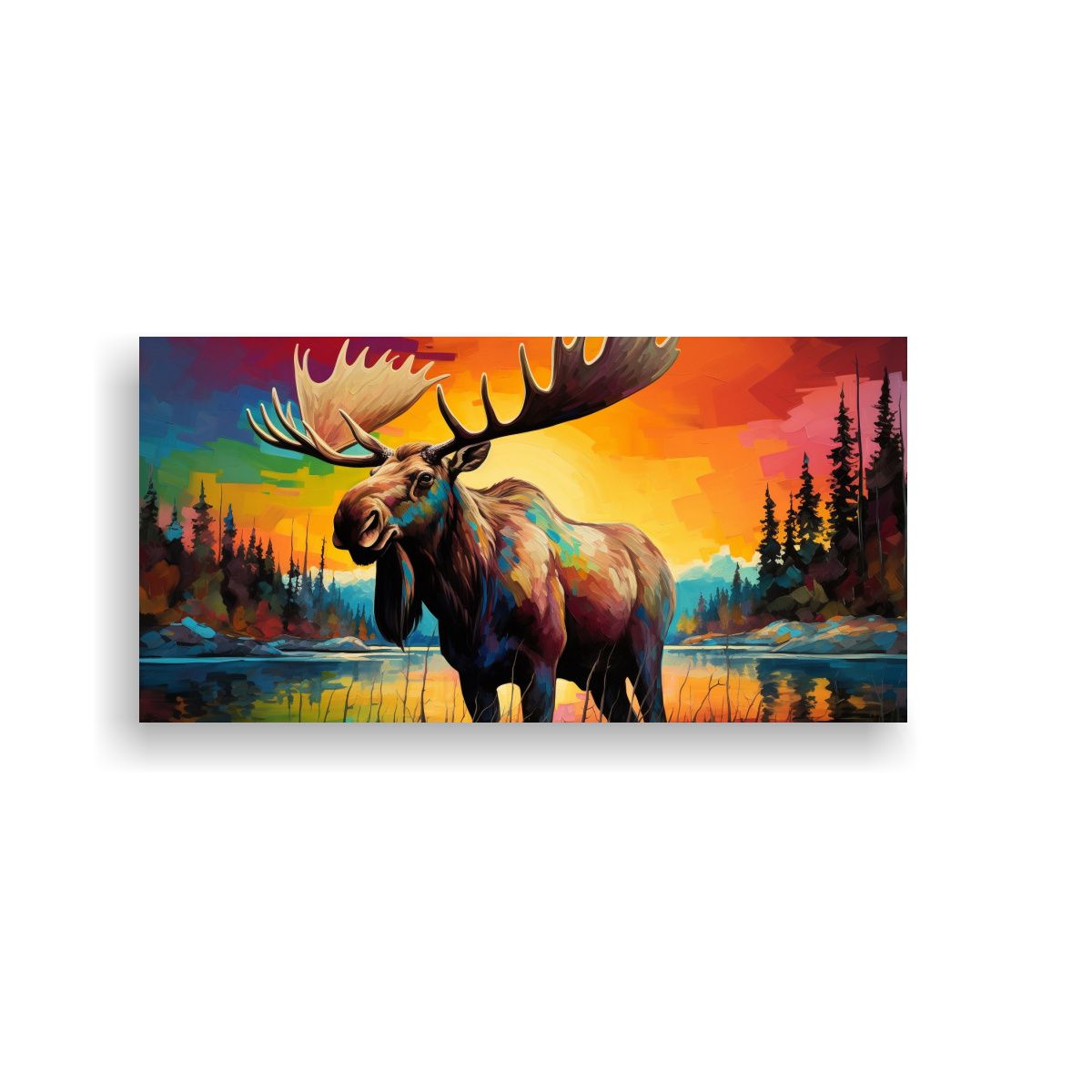 GENERICO - Lienzo Tema Riqueza Visual Alce Pintura Al Estilo 80x40 Cm