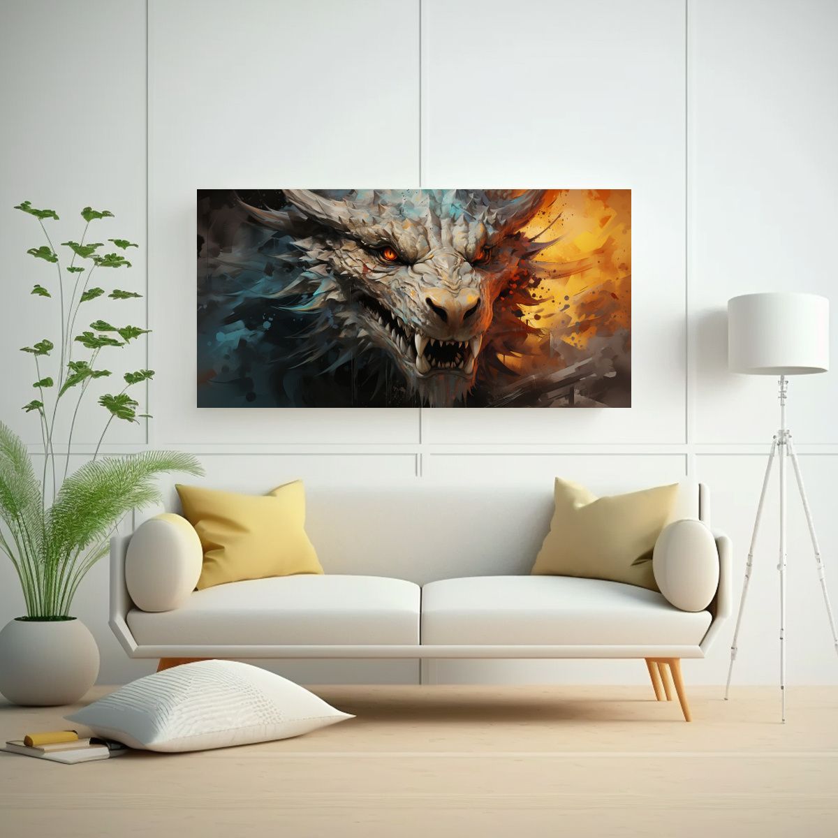 GENERICO - Pintura Decorativa Refinada Con Dragón En Tonos 100x50 Cm