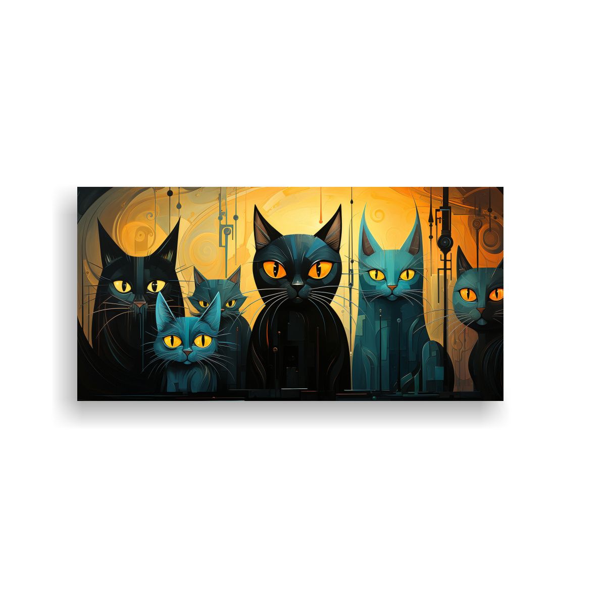 GENERICO - Cuadro De Gatos Negros En Grupo Arte De Pared 100x50 Cm