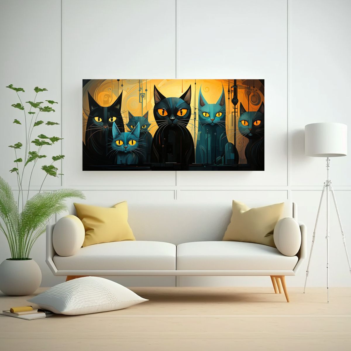 GENERICO - Cuadro De Gatos Negros En Grupo Arte De Pared 100x50 Cm