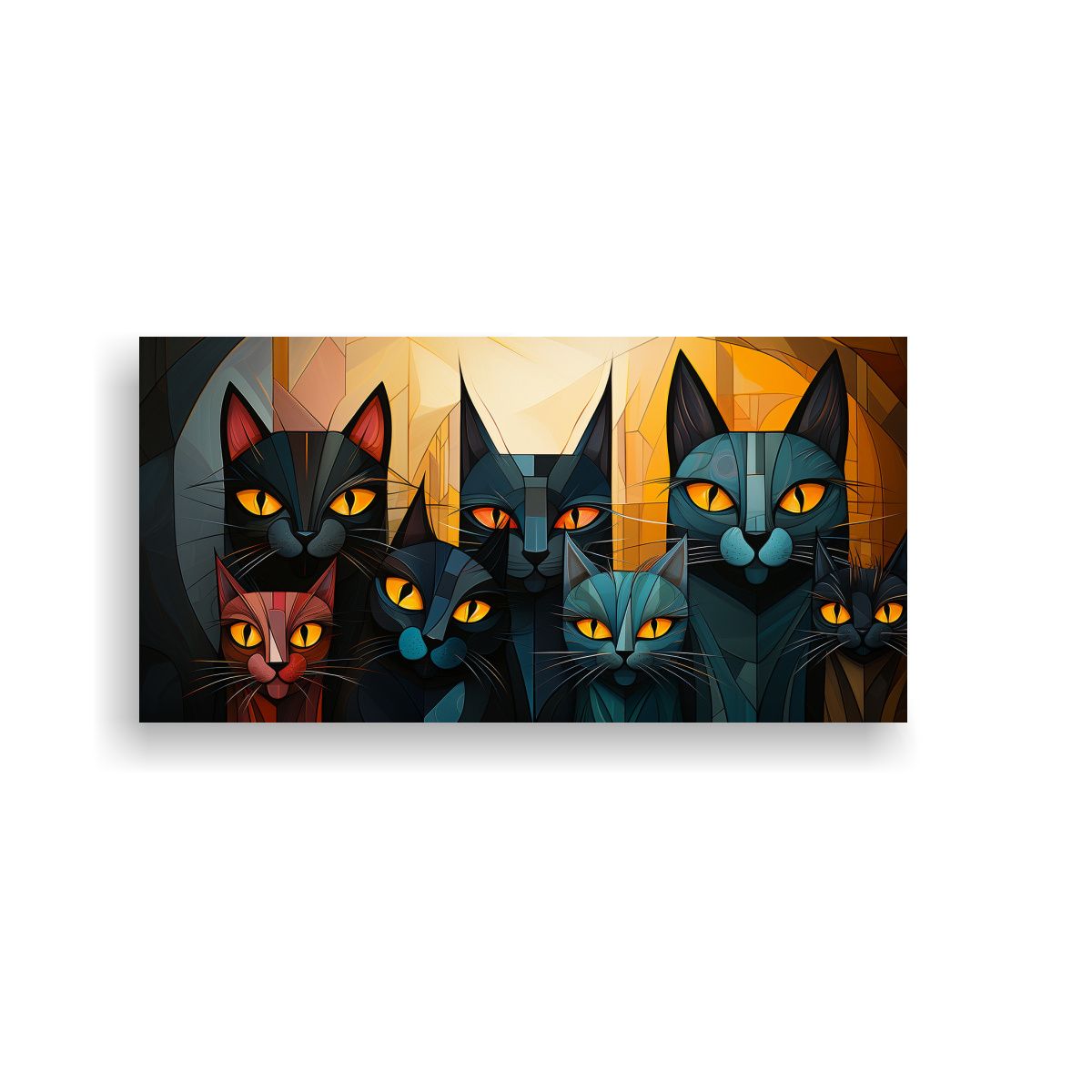 GENERICO - Cuadro Gatos Colores Modernos Retrato Grupo 80x40 Cm