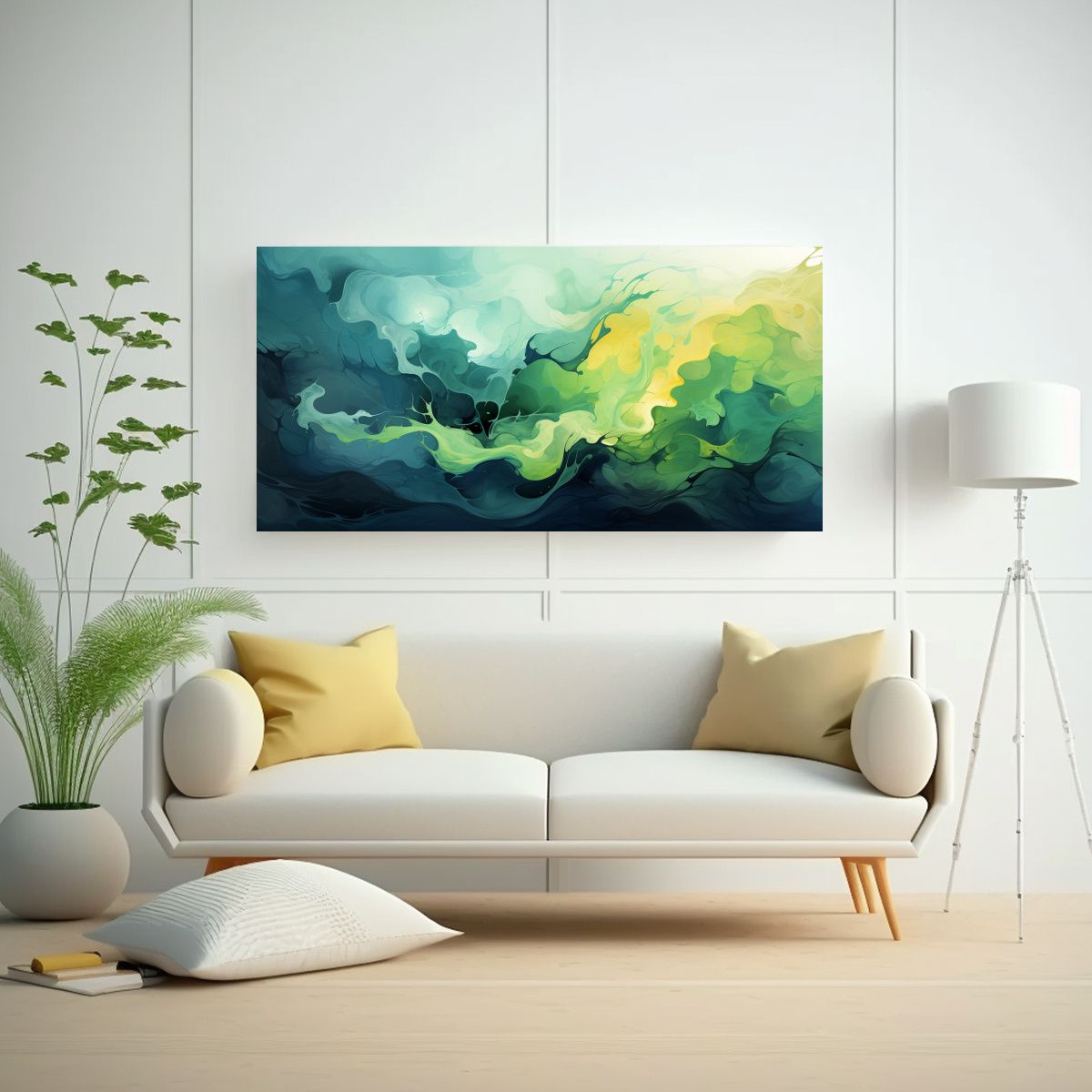 GENERICO - Lienzo Verde Abstracto Económico Para 100x50 Cm