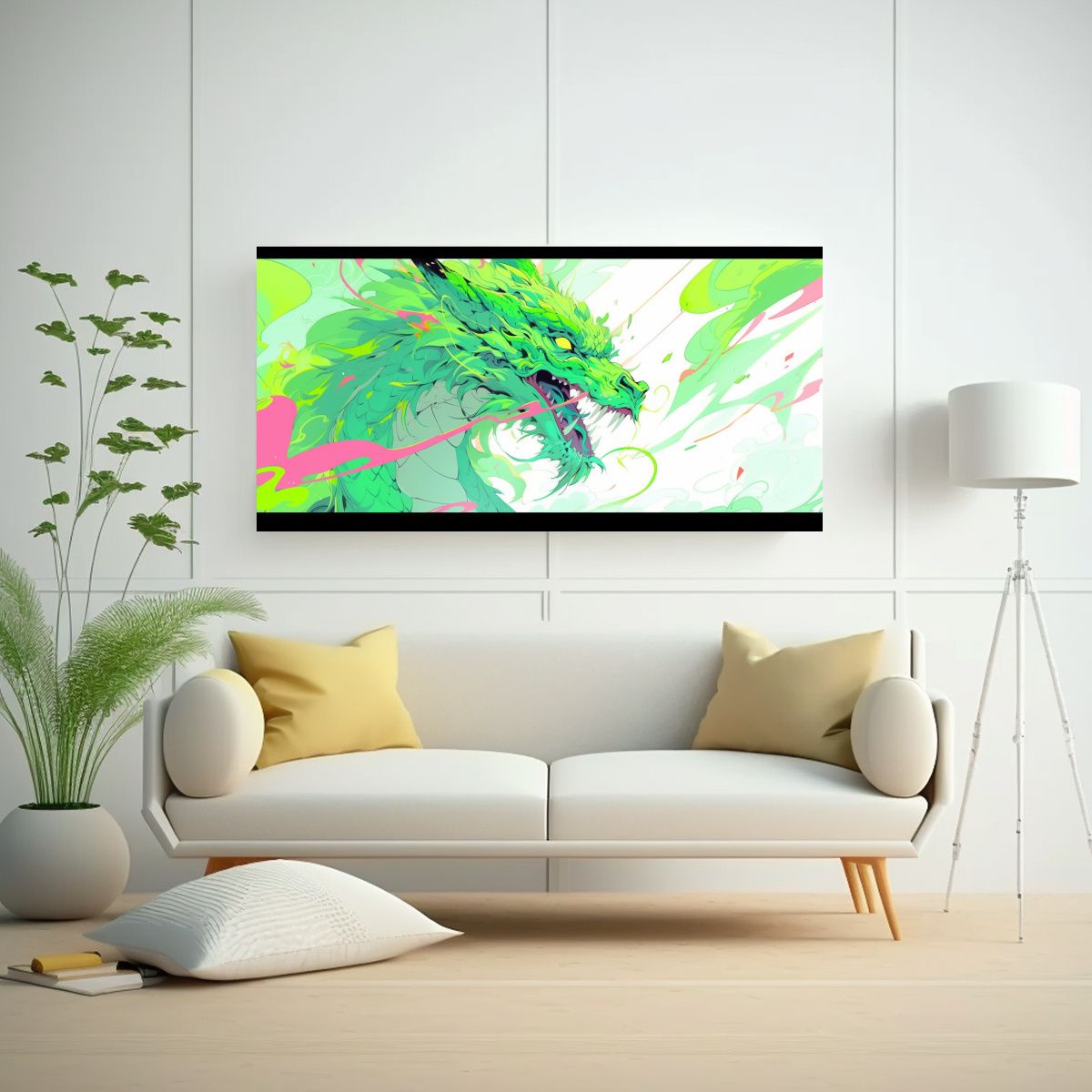 GENERICO - Cuadro Vintage Con Dragón En Tonos Pastel Y 100x50 Cm