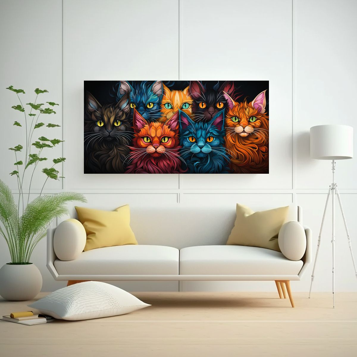 GENERICO - Cuadro Decorativo Con Gatos De Colores En Finas 80x40 Cm