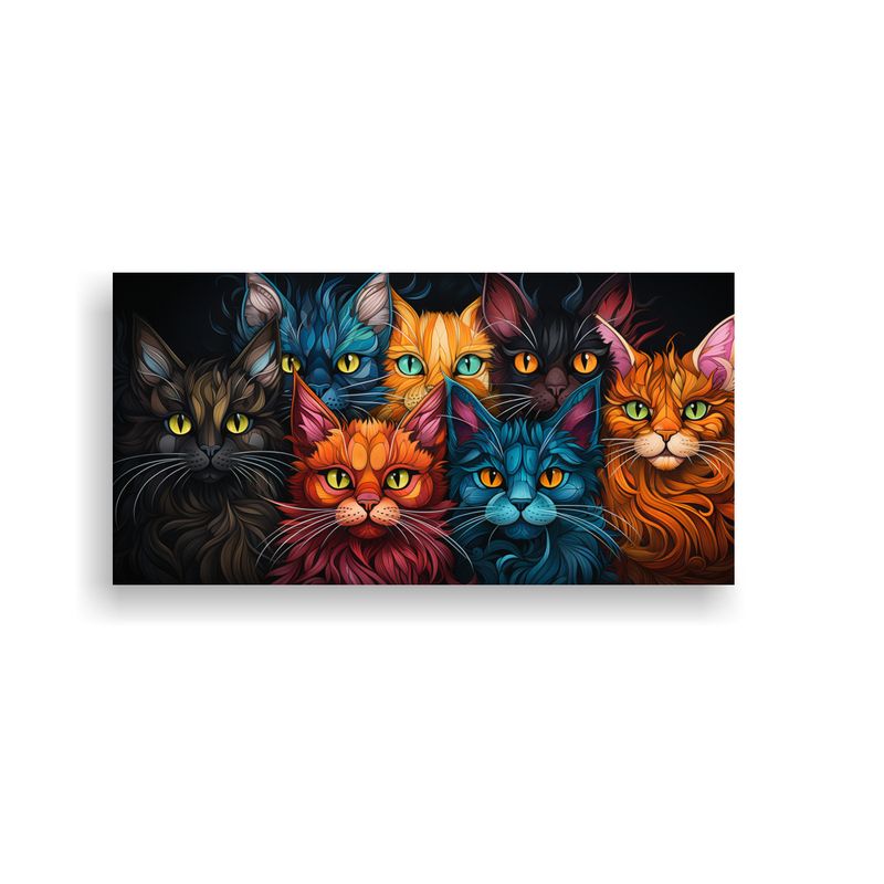 GENERICO - Cuadro Decorativo Con Gatos De Colores En Finas 100x50 Cm