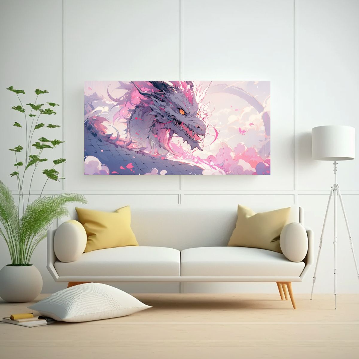 GENERICO - Cuadro Inspiración Dragón En Tonos Pastel Y 100x50 Cm