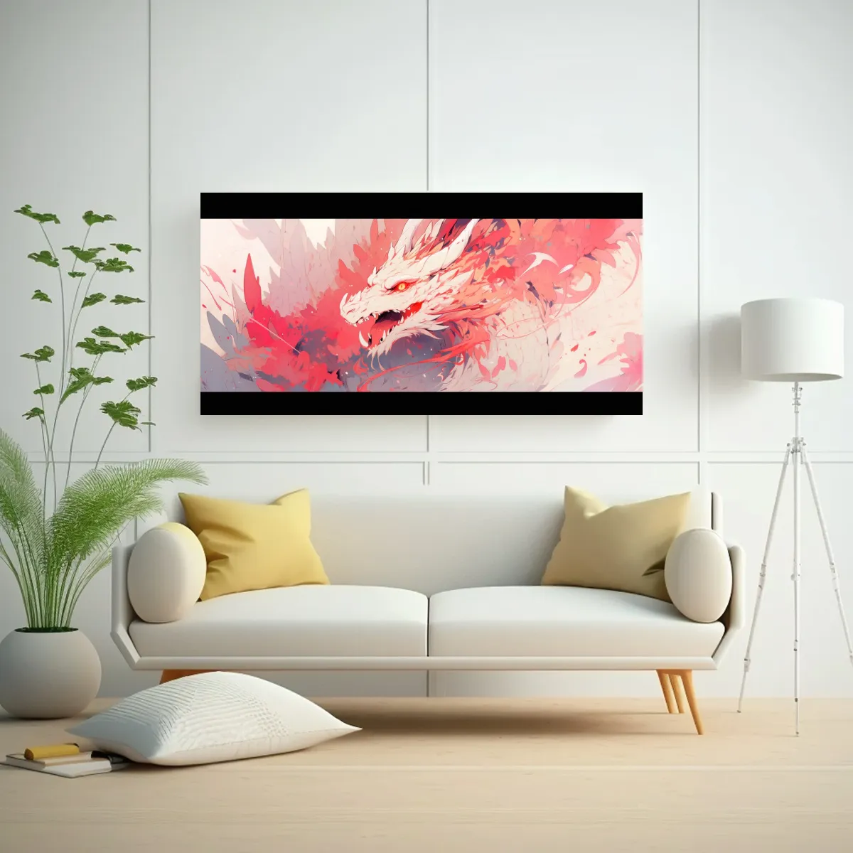 GENERICO - Cuadro Venta Dragón En Tonos Pastel Y Rojo 100x50 Cm