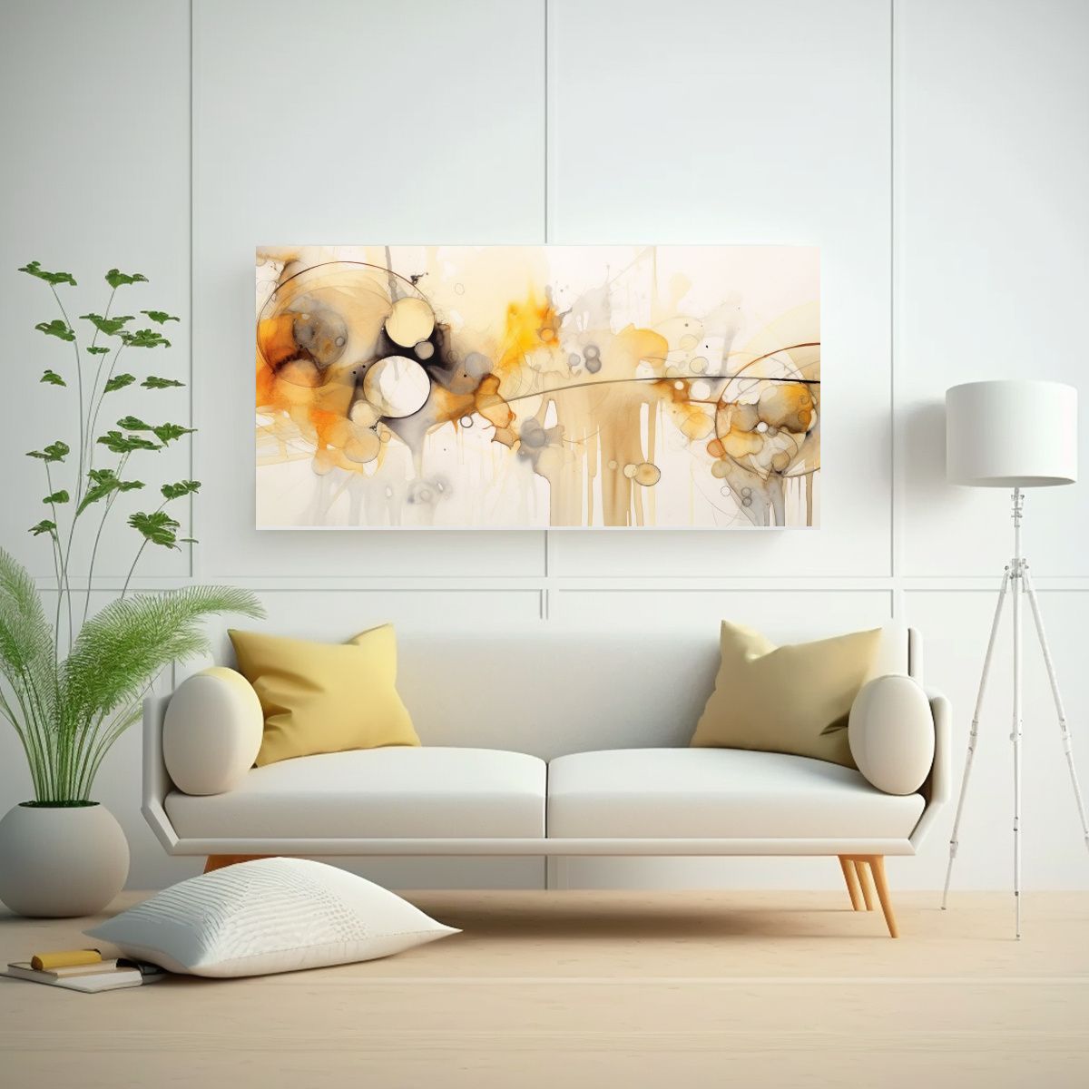 GENERICO - Cuadro Abstracto Acuarela Beige Blanco Para 80x40 Cm