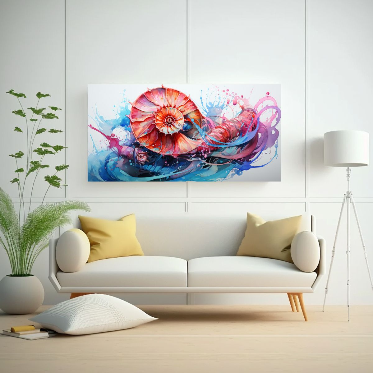 GENERICO - Pintura De Nautilus En Acuarelas Y Tonos Rosados 60x30 Cm