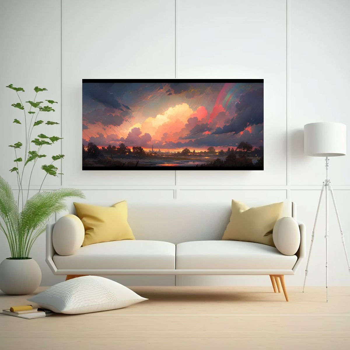 GENERICO - Pintura Abstracta Pared Amanecer Arcoíris Y 100x50 Cm