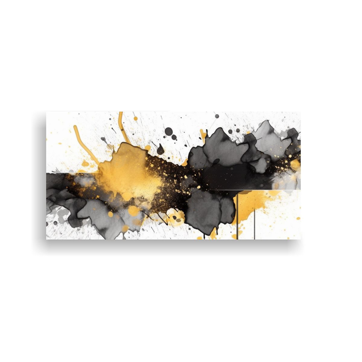 GENERICO - Cuadro Abstracto Negro Y Dorado En Marco 100x50 Cm