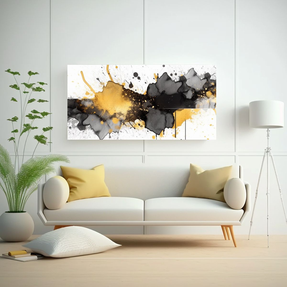 GENERICO - Cuadro Abstracto Negro Y Dorado En Marco 100x50 Cm