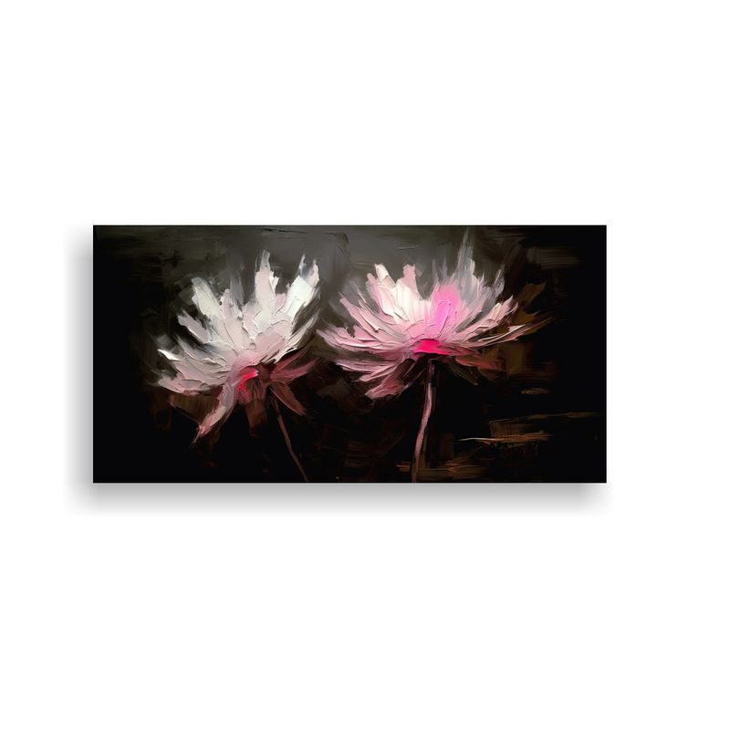 GENERICO - Cuadro Elegante De Dos Flores Sobre Fondo Negro 60x30 Cm