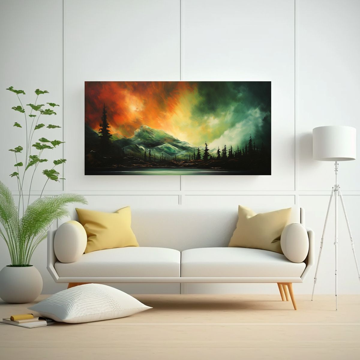 GENERICO - Cuadro Abstracto De Sala Aurora Boreal Con Tonos 60x30 Cm