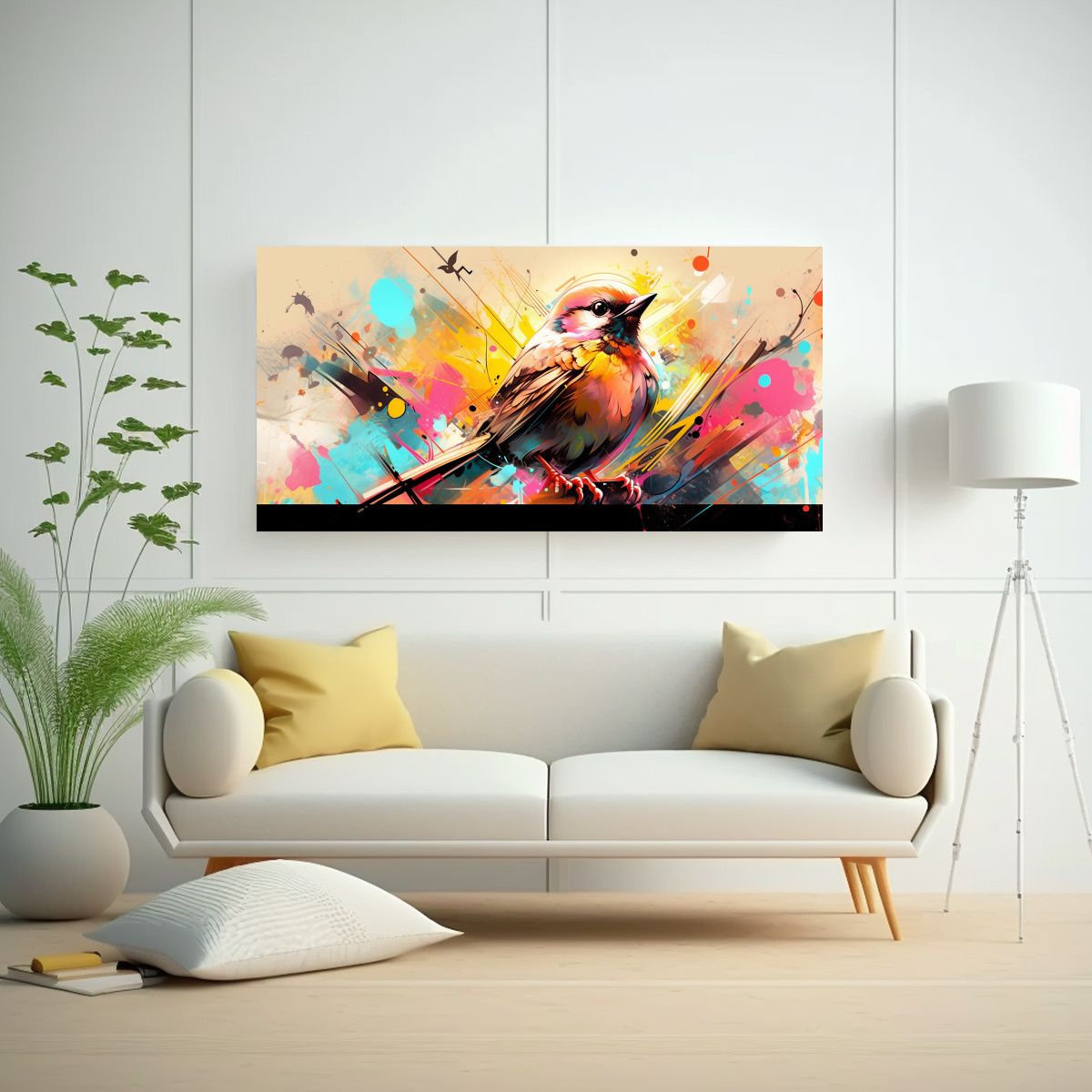 GENERICO - Lienzo Con Colores Armoniosos Un Canario En 80x40 Cm