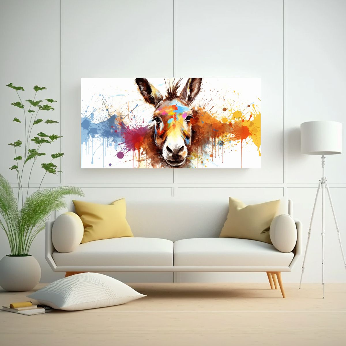 GENERICO - Cuadro Colorido Estilo Acuarela Burro 21 60x30 Cm