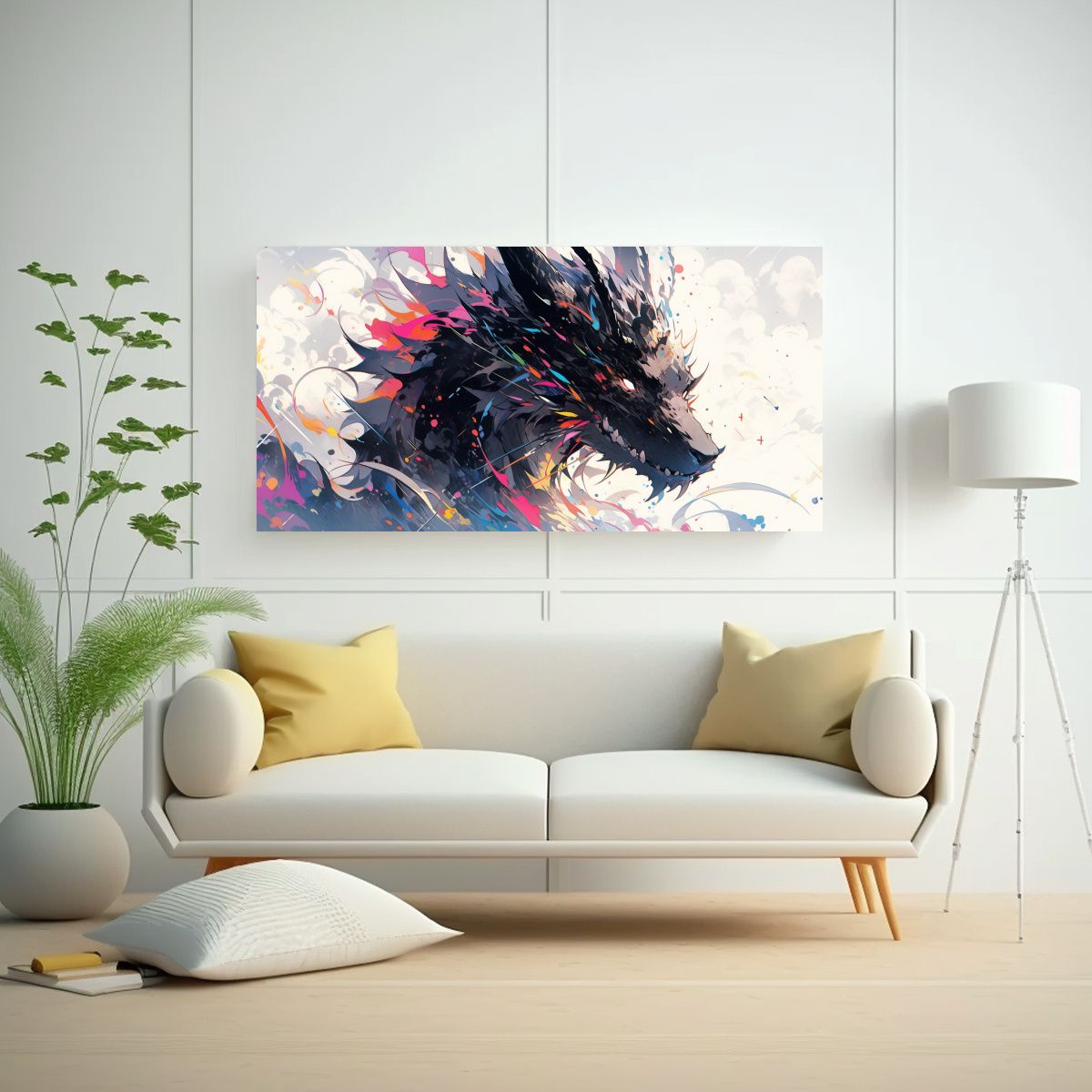 GENERICO - Cuadro Moderno Dragon En Colores Arcoíris Y 60x30 Cm