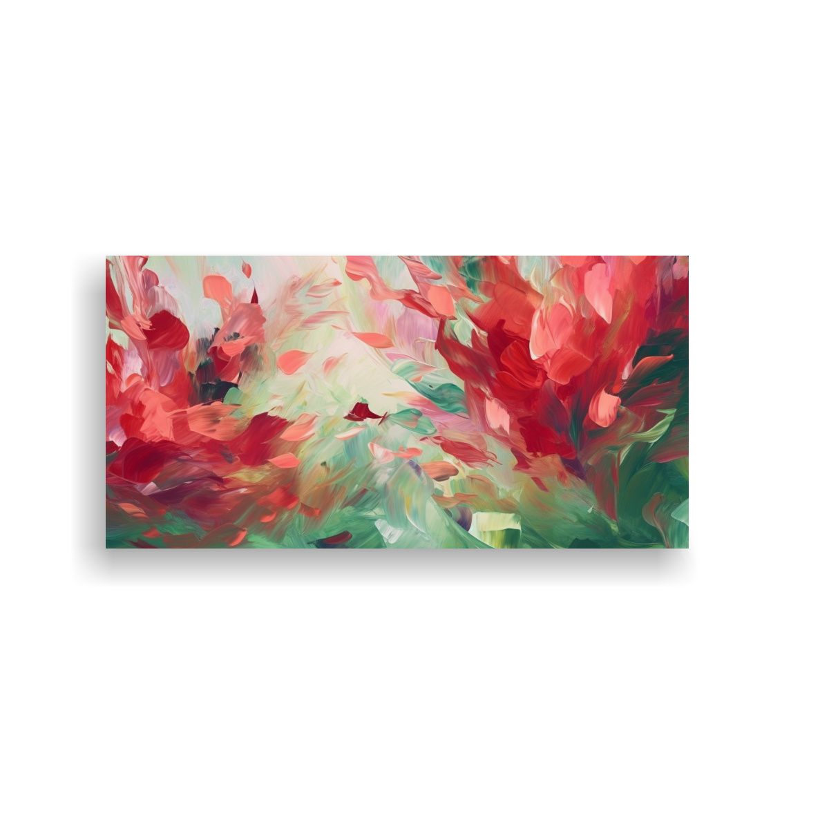 GENERICO - Cuadro Abstracto Rojo Y Verde Flores 60x30 Cm