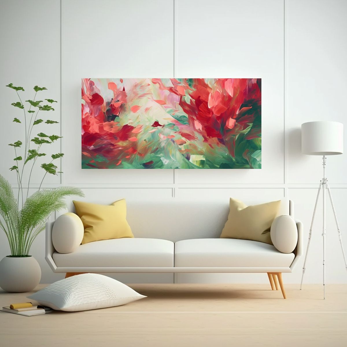 GENERICO - Cuadro Abstracto Rojo Y Verde Flores 60x30 Cm