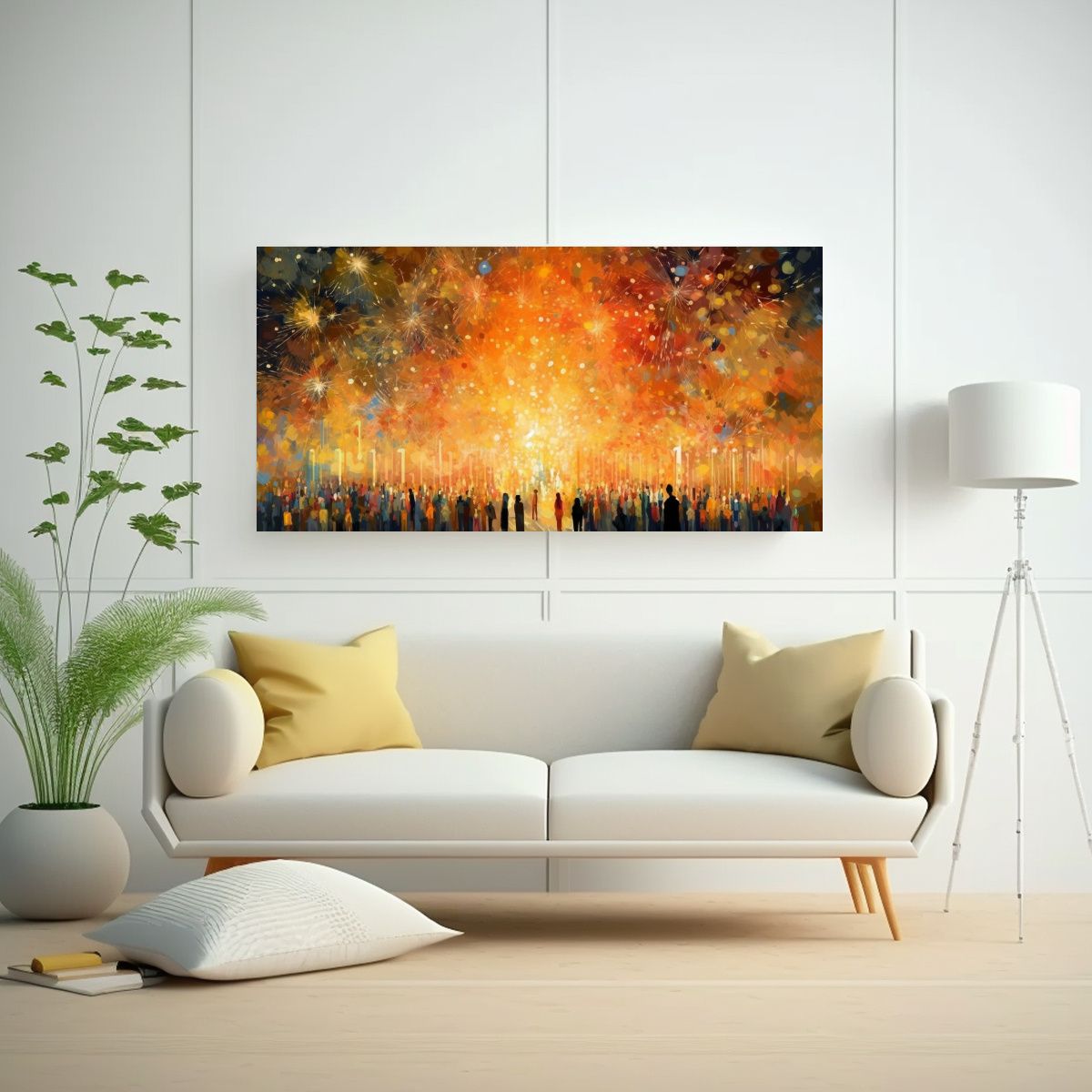 GENERICO - Cuadro Tela Canvas Figuras Año Nuevo Con Fuegos 60x30 Cm