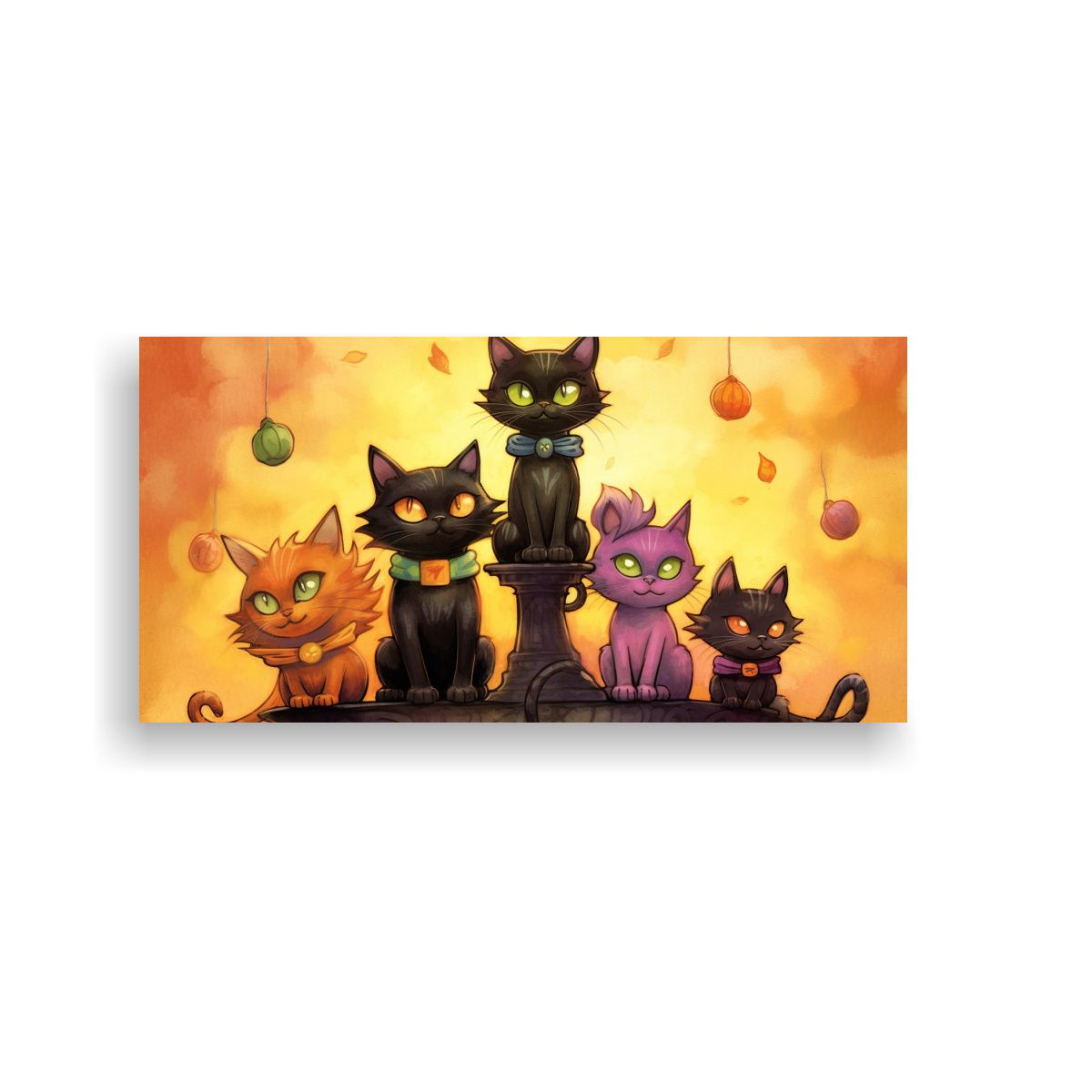 GENERICO - Cuadro De Gatos Negros En Una Pila Mirando Hacia 60x30 Cm