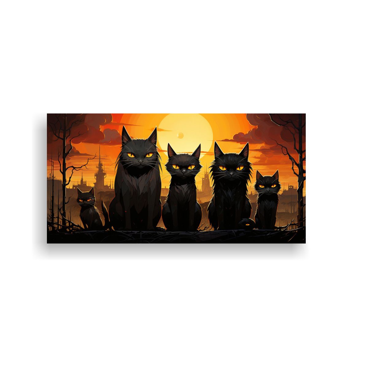 GENERICO - Cuadro De Gatos Negros Sobre Una Pila Mirando Al 100x50 Cm