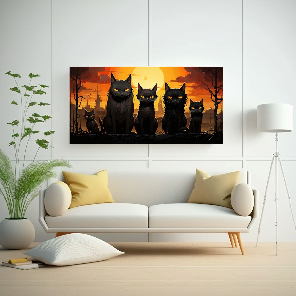 GENERICO - Cuadro De Gatos Negros Sobre Una Pila Mirando Al 100x50 Cm