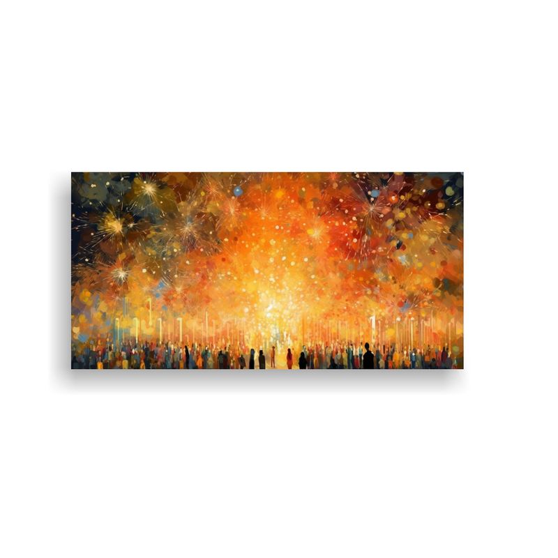 GENERICO - Cuadro Tela Canvas Figuras Año Nuevo Con Fuegos 80x40 Cm