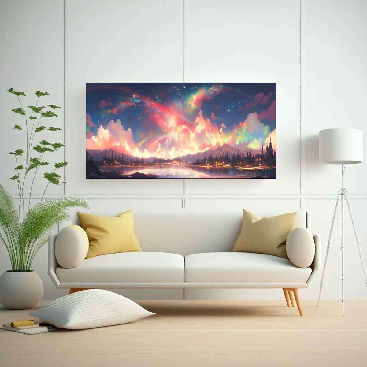 GENERICO - Pintura Abstracta En Lienzo Aurora Boreal Con 60x30 Cm