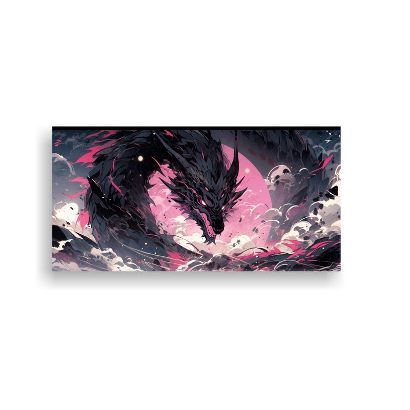 GENERICO - Cuadro Bastidor Inspiracion Dragon En Negro Y 60x30 Cm
