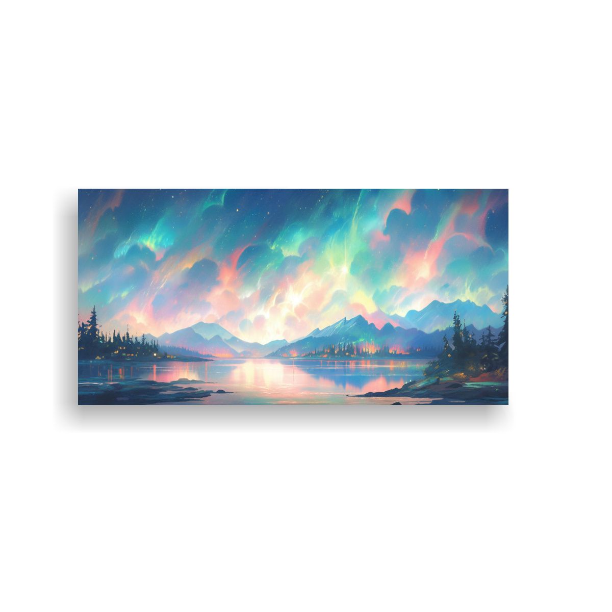 GENERICO - Cuadro Abstracto Impactante Aurora Boreal Turquesa 60x30 Cm