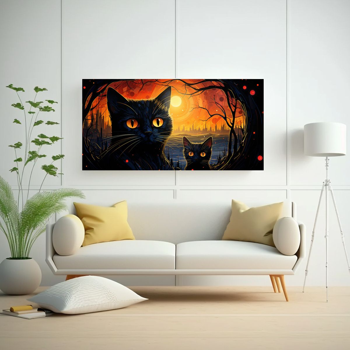 GENERICO - Cuadros Decorativos De Gatos Negros Con Ojos 100x50 Cm