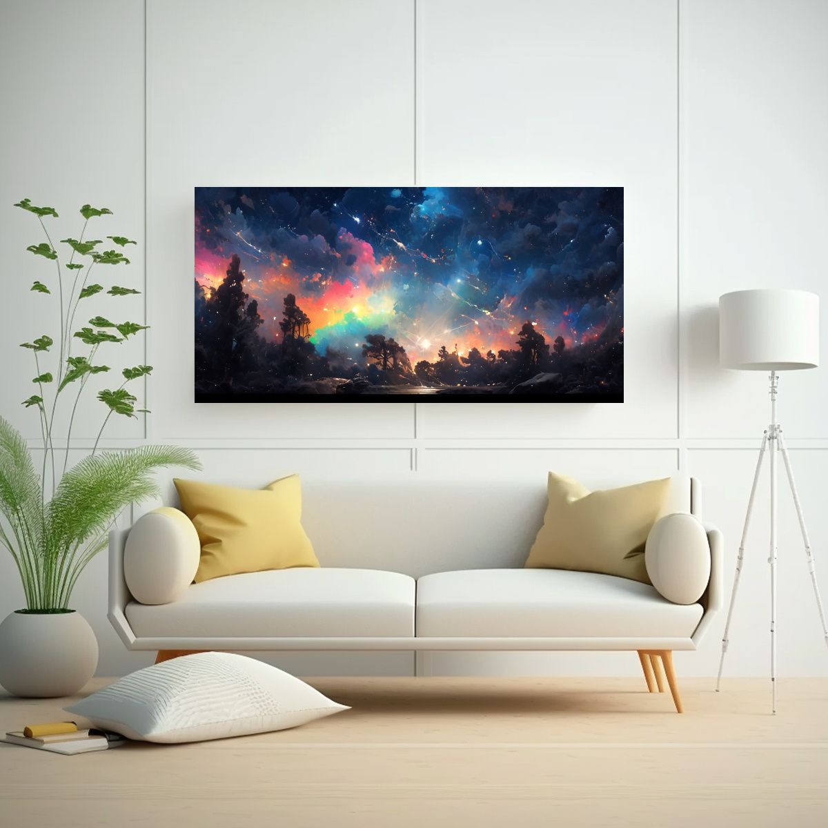 GENERICO - Cuadro Tela Bastidor Inspirador Noche Arcoíris 80x40 Cm
