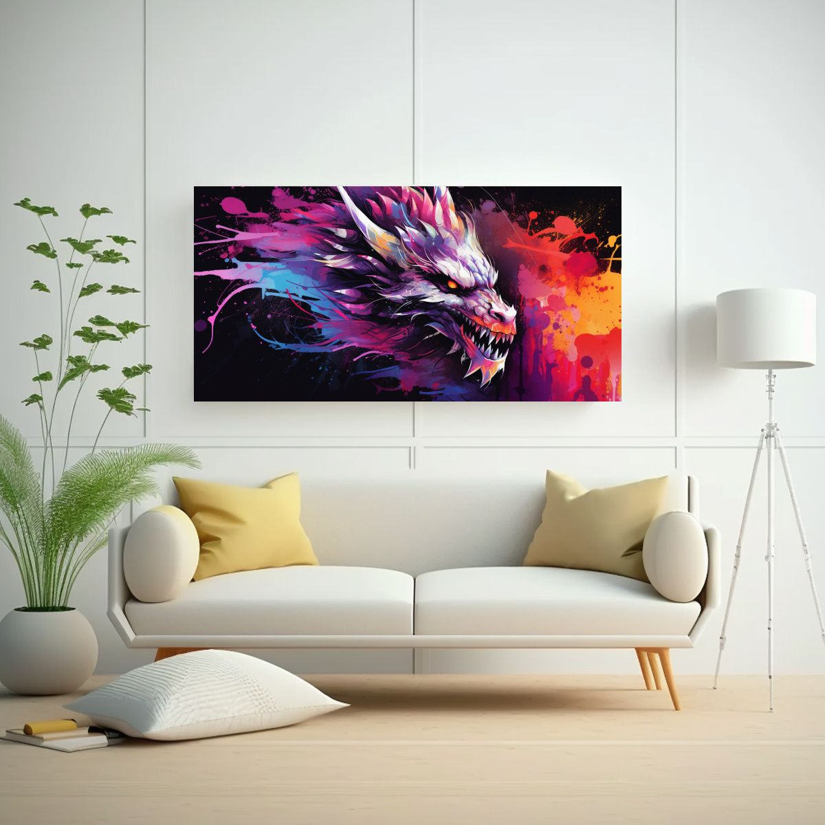 GENERICO - Lienzo Impactante Dragón En Colores Arcoíris Y 60x30 Cm
