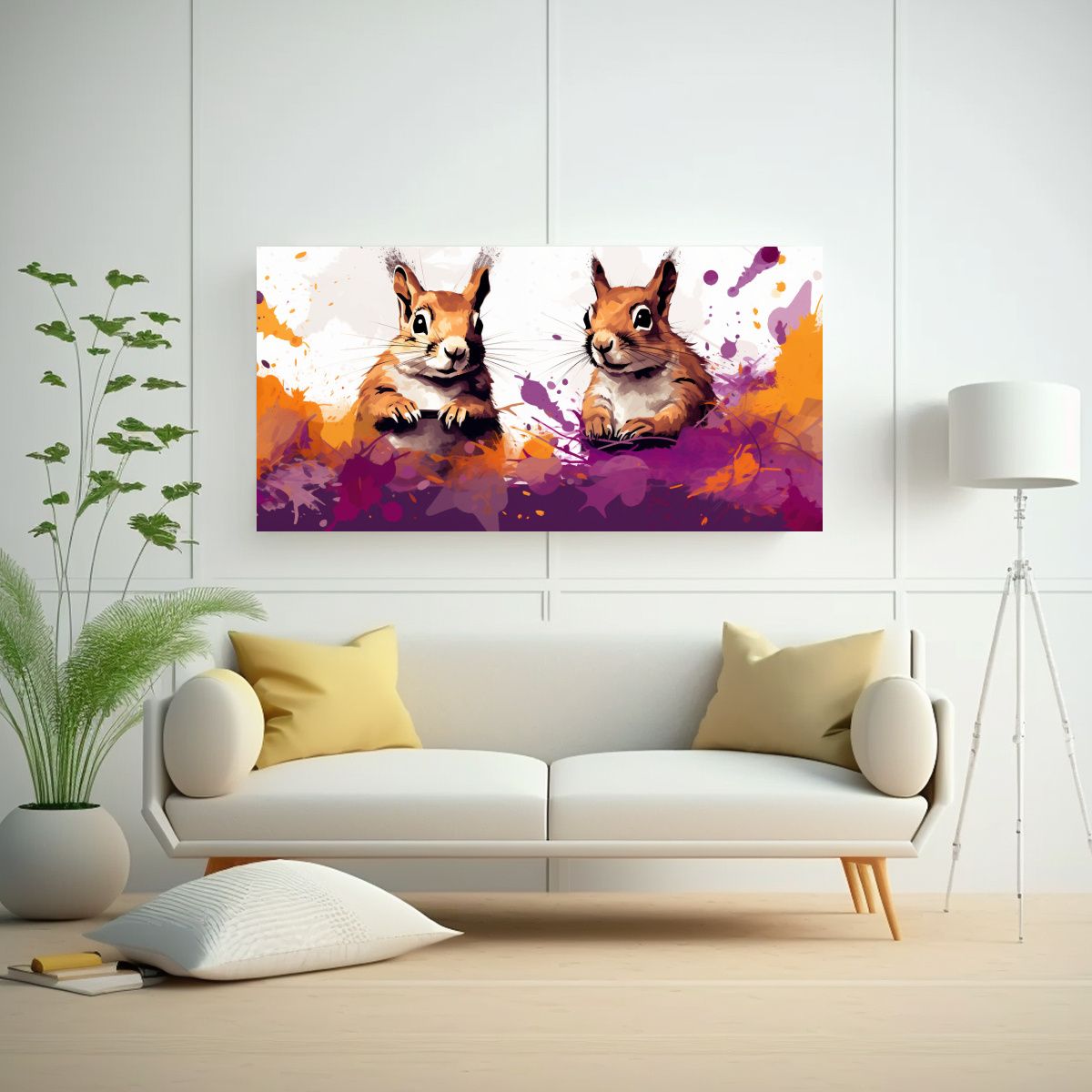 GENERICO - Cuadros Decorativos De Ardillas En Violeta Y 100x50 Cm