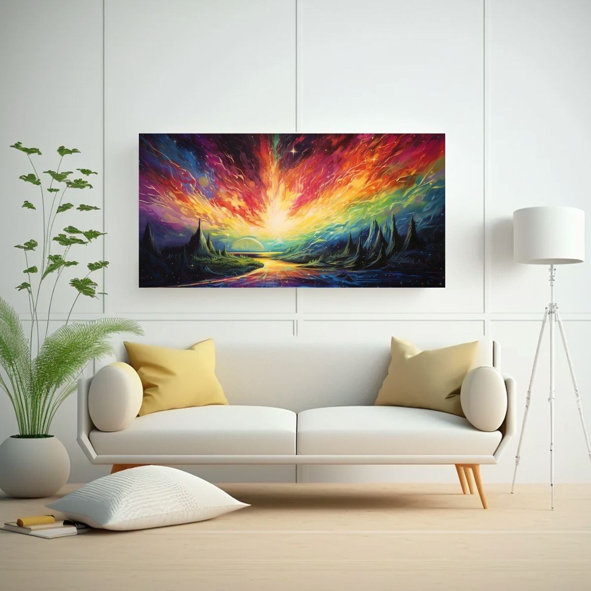 GENERICO - Cuadro Abstracto Intensidad Aurora Boreal Con 100x50 Cm