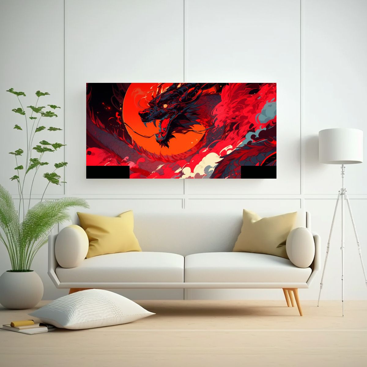 GENERICO - Pintura Decorativa Linda A Dragón En Rojo 80x40 Cm