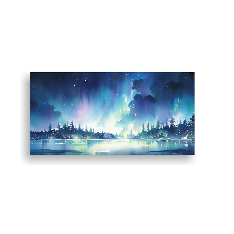 GENERICO - Cuadro Abstracto De Aurora Boreal Con Acuarelas 60x30 Cm