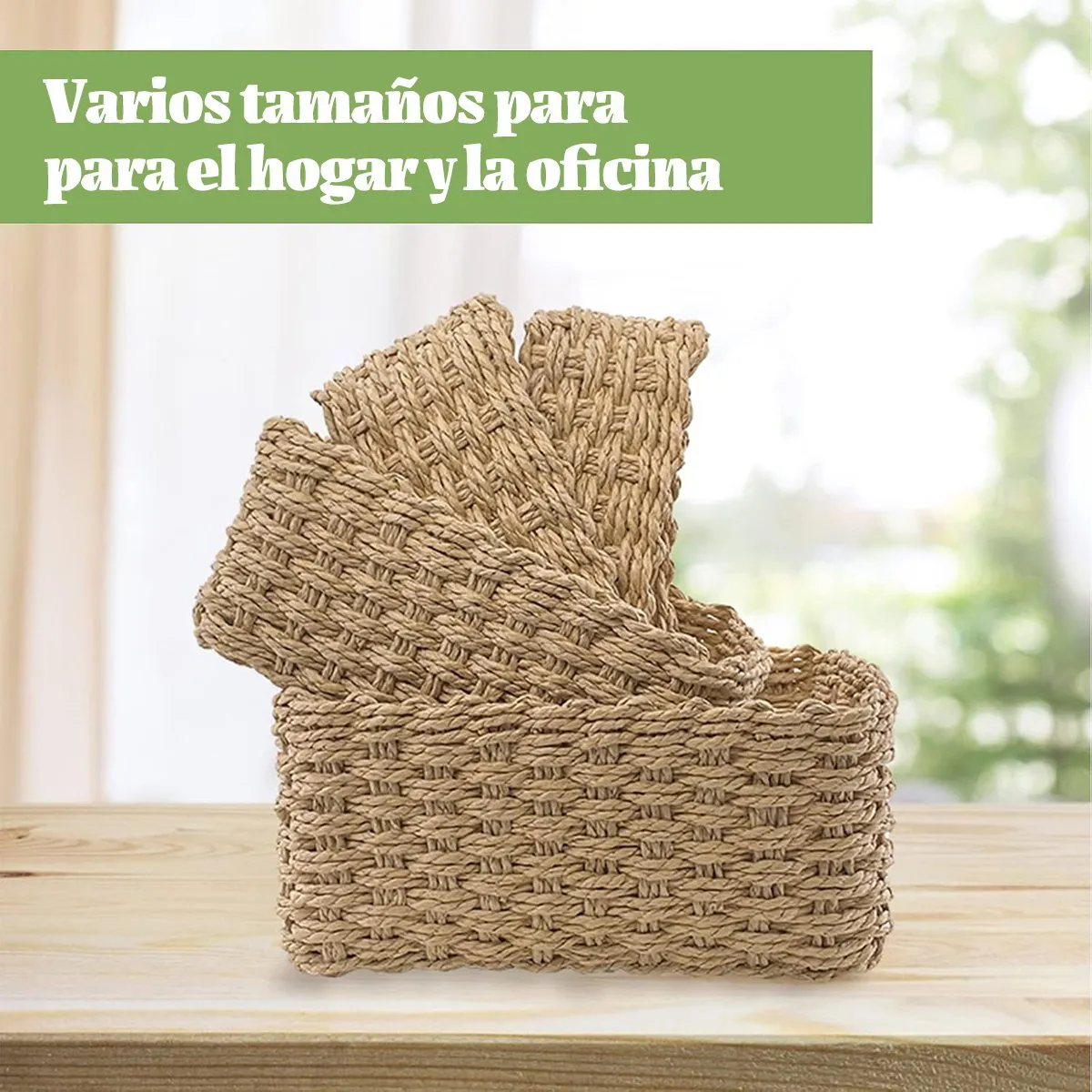 GENERICO - Almacenamiento Juego  De 4 Cestas De Paja Organizador Hogar